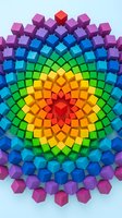 Colorful geometric cubes arranged in radial rainbow pattern creating vibrant mandala design on light blue background for modern digital art projects.