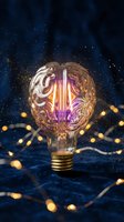 Glowing brain-shaped light bulb with golden filaments against starry night sky background symbolizing creativity, innovation and bright ideas for business concepts.