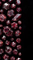 Red garnet gemstones scattered on black background with brilliant faceted cuts reflecting light for jewelry design and luxury fashion concepts.