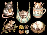 Cute rats and mice collection isolated on transparent background, ready for t-shirt designs, stickers, clipart, print-on-demand products and sublimation projects.
