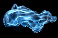Ethereal blue smoke swirls against black background creating abstract flowing shapes and curves, glowing with mysterious luminescent light effect.