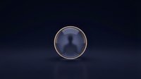 Transparent glass sphere with golden ring frame on dark blue background, isolated for design and overlay use.
