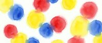 Colorful watercolor circles pattern in red, blue and yellow on white background. Abstract artistic design for creative projects and decorative purposes.