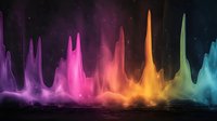 Vibrant aurora-like waves in rainbow colors against dark background, mystical northern lights effect with flowing energy streams and magical atmosphere.