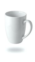 Blank white ceramic mug isolated on white background, ready for custom design, printing, and branding applications for merchandise and promotional products.