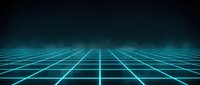 Digital grid landscape with glowing cyan lines receding into dark space, representing technology, data networks, cyberspace, and virtual environments for digital design projects.