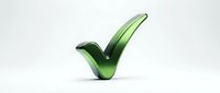Green glossy checkmark symbol isolated on white background for approval, success, and confirmation concepts in business presentations and marketing materials.