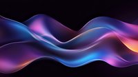 Vibrant flowing waves in neon blue, purple, and pink colors against black background create dynamic abstract composition with smooth gradients and fluid motion effect.