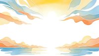 Abstract watercolor landscape with flowing waves and warm sunset colors creating serene horizon reflection on white background for creative projects.