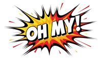Comic book style explosion with OH MY text in bold letters surrounded by dynamic burst rays and vibrant colors on white background for graphic design projects.