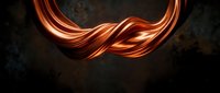 Glowing copper twisted mustache shape with luminous light trails on dark textured background, suitable for grooming and barbershop branding.
