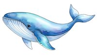 Watercolor blue whale illustration isolated on white background for marine life designs and ocean themed projects.