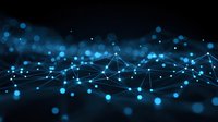 Abstract network visualization with glowing blue dots and connecting lines on dark background, representing digital connectivity and data flow. Modern tech concept.