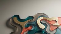 Abstract fluid shapes in teal, coral, and cream colors creating dynamic flowing composition with soft shadows on neutral background for modern design.