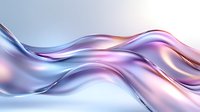 Smooth flowing waves of iridescent liquid metal with holographic pink and blue gradient colors against light background create modern abstract design element.