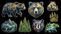 Grizzly bear, brown bear, and black bear illustrations isolated on transparent background, ready for t-shirt design, clipart, stickers, sublimation, and print-on-demand products.
