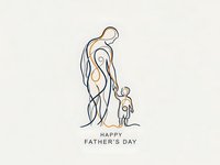 Minimalist line art of father and child holding hands for Father's Day greeting card design on beige background.