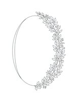 Elegant oval botanical frame with delicate leaf border on white background, isolated design element for invitations, wedding stationery and decorative projects.