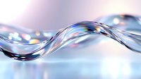 Elegant flowing glass or crystal wave with smooth curves and light reflections against soft pink and blue background creates modern minimalist composition.