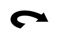 Black curved arrow pointing right on white background isolated for web design and user interface elements.