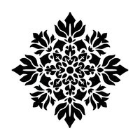 Elegant floral mandala pattern in black silhouette on white background, isolated for graphic design projects and decorative applications.