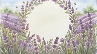 Watercolor lavender field frame with purple flowers and green leaves creating natural border for text space, botanical floral background for wedding invitations.