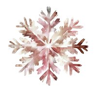 Delicate watercolor snowflake in soft pink and brown tones on white background, winter seasonal art isolated for creative projects and holiday designs.