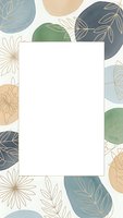 Modern botanical frame with organic shapes and gold line art leaves in earthy tones, blank space for text or design elements on neutral background.