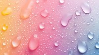 Water drops on gradient rainbow colored surface with dew droplets creating natural pattern, macro photography style background for fresh design concepts.