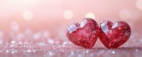 Red crystal hearts on glittering pink background with bokeh lights, romantic love symbol for Valentine's Day celebration and anniversary greeting cards.