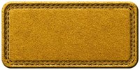 Golden suede leather label with decorative stitched border, isolated on transparent background for clothing tags, craft projects, and branding elements.