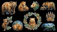 Grizzly bear, brown bear, and cub isolated on transparent background, ready for t-shirt design, clipart, stickers, print-on-demand products, and sublimation projects.