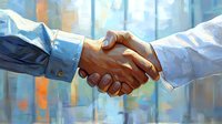 Close-up of business handshake between diverse professionals against blurred modern office background, symbolizing partnership and successful deal closing.