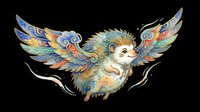 Cute owl character with ornate patterned wings in blue, gold, and teal tones, isolated on transparent background. Ready for t-shirt designs, stickers, clipart, sublimation, and print-on-demand products.