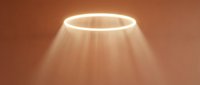 Glowing halo with divine light rays emanating downward on warm brown background, suitable for spiritual, religious, and wellness design projects.
