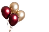 Elegant burgundy and champagne gold balloons floating on white background, creating luxurious party decoration composition for celebrations and events.