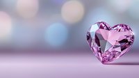 Pink crystal heart on soft purple background with dreamy bokeh lights, romantic symbol of love and luxury jewelry concept for Valentine's Day celebrations.