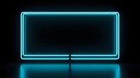 Glowing cyan neon rectangle frame on dark background with reflection, suitable for signage, digital design, and modern advertising layouts.