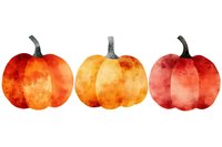 Watercolor pumpkins in warm autumn colors of red and orange on white isolated background, ready for seasonal designs and harvest decorations.