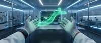 Scientist hands manipulating green holographic DNA double helix in futuristic laboratory with advanced technology and digital interface for genetic research.