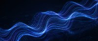 Abstract blue digital waves flowing across dark background with glowing particle effects for technology presentations and futuristic designs.