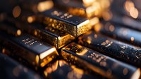 Gold bars stacked in rows with selective focus and bokeh effect, creating a luxurious atmosphere for financial and investment concepts.