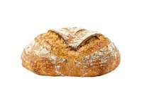 Artisan sourdough loaf with crispy crust and flour dusting, isolated on white background. Suitable for bakery, food, and culinary design projects.