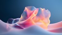 Ethereal feminine silhouette in soft pink and blue gradient lighting creates dreamy artistic composition with smooth flowing curves and gentle shadows. Suitable for wellness projects.