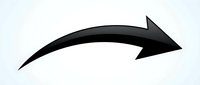Black curved arrow pointing right with gradient shadow effect isolated on transparent background for graphic design projects.