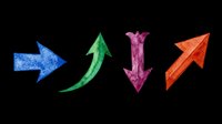 Colorful directional arrows set with blue right, green up curve, purple double down, and orange diagonal arrows isolated on transparent background, ready for clipart, t-shirt design, and print-on-demand projects.