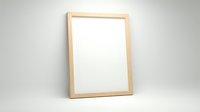 Empty wooden picture frame with white canvas on neutral background for mockup and design projects.