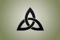 Celtic trinity knot symbol in black against soft green gradient background, representing eternal spiritual connection. Suitable for spiritual and cultural designs.