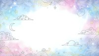 Dreamy pastel sky background with ornate clouds, crescent moons and stars creating magical celestial frame for fantasy designs and romantic projects.
