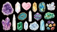 Amethyst, quartz, and gemstone crystals isolated on transparent background. Ready for t-shirt design, clipart, stickers, sublimation, and print-on-demand products.
